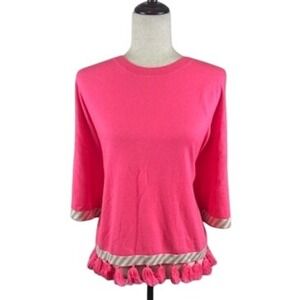 Lilly‎ Pulitzer Tassel Hem Sweater Top Hot Pink 3/4 Sleeve Trim Size Small